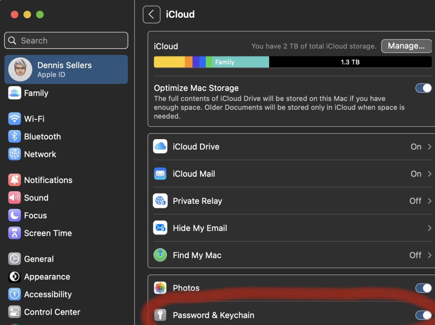 iCloud > Password & Keychain