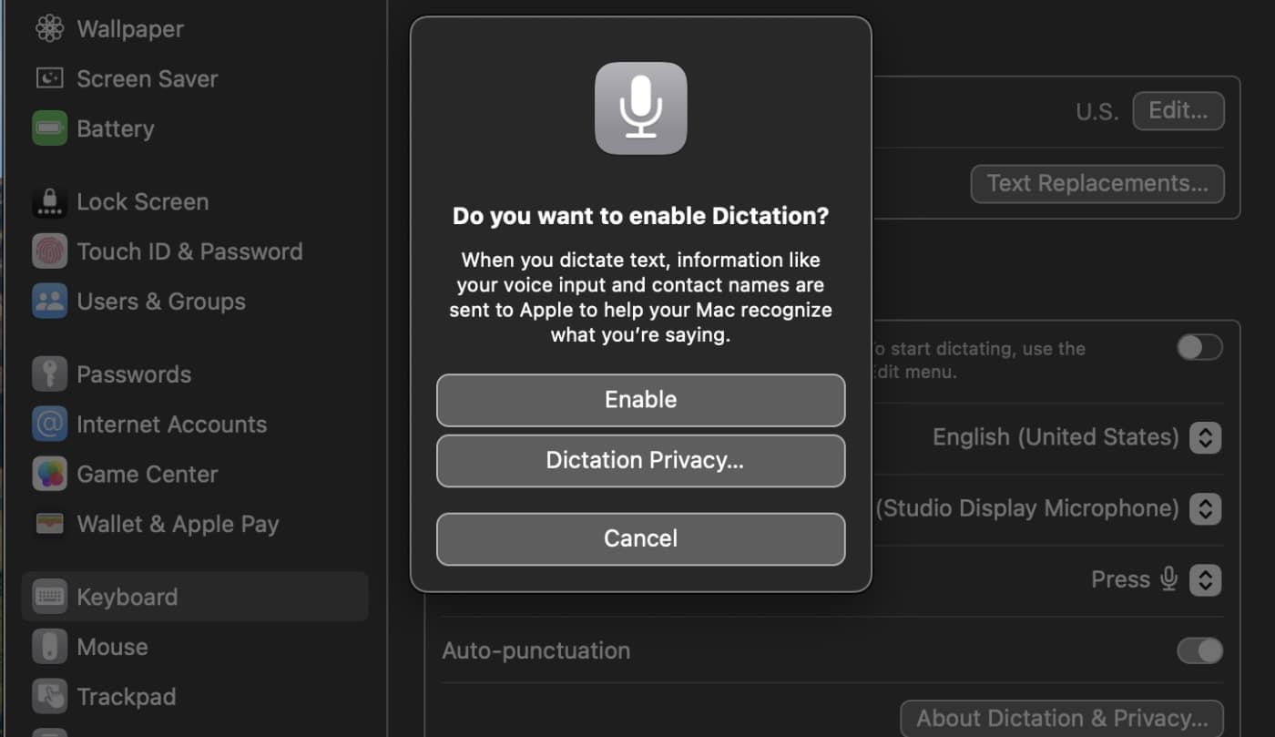 Enable Dictation