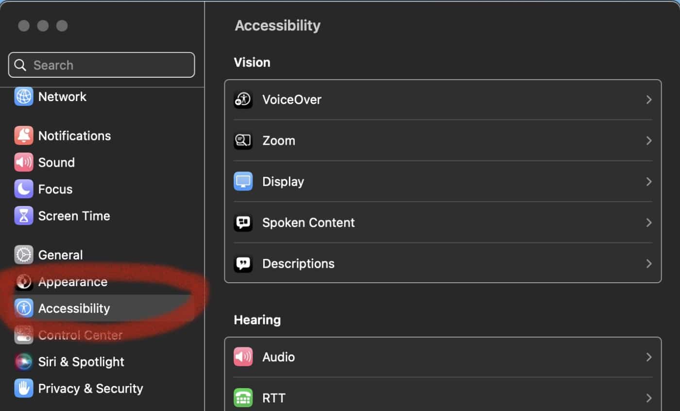 System Settings > Accessibility