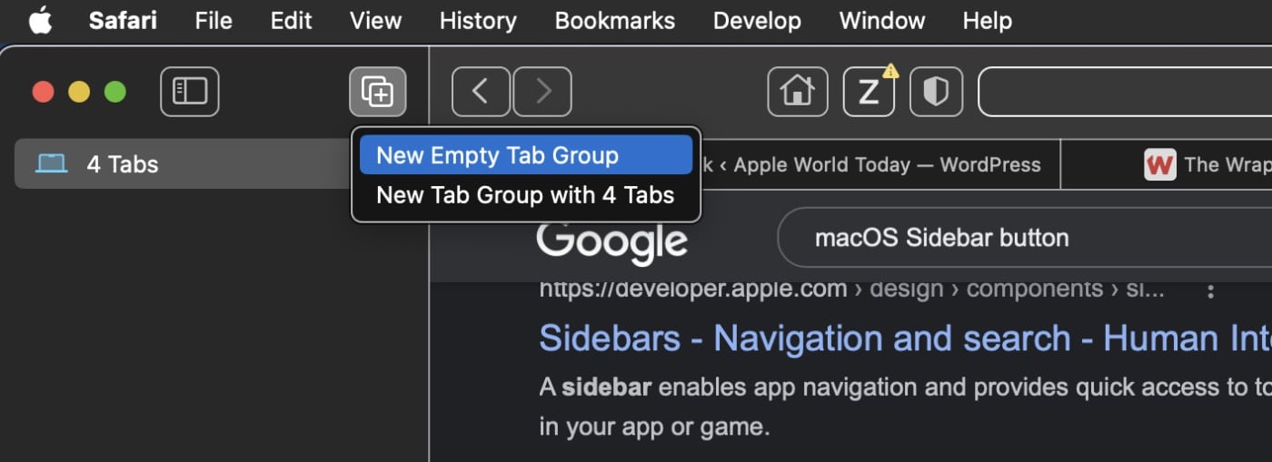 safari empty tab group