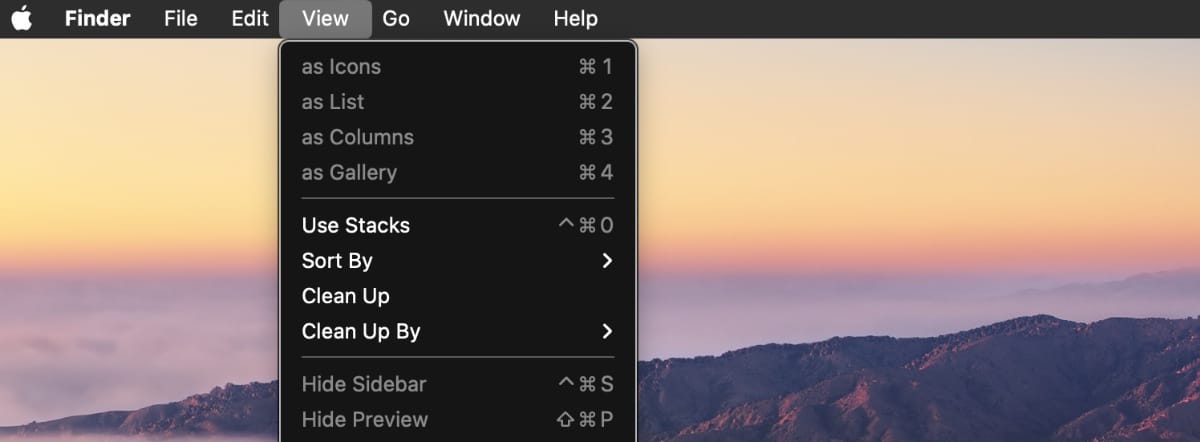 Menu bar, click View