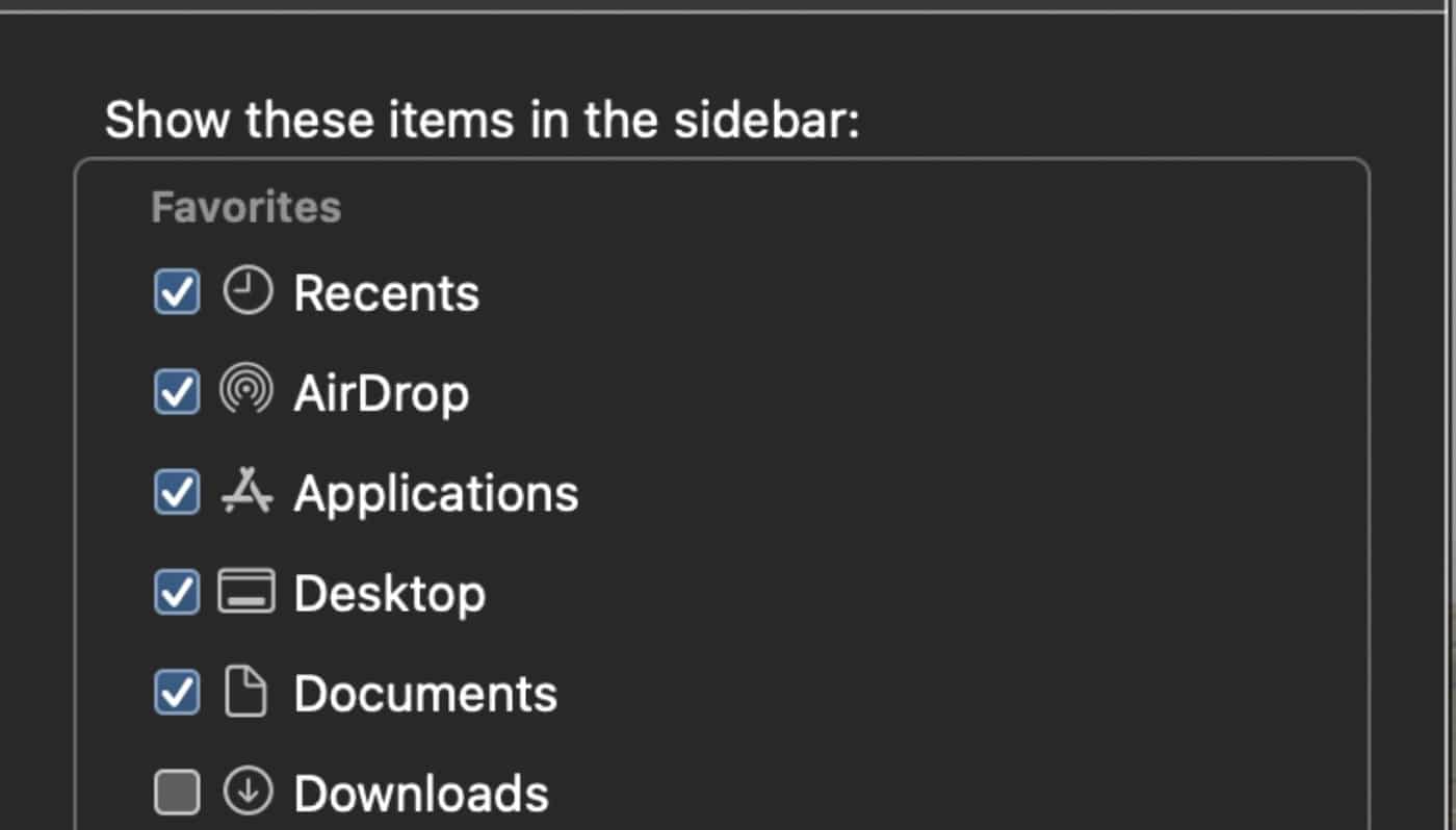 Show items in sidebar