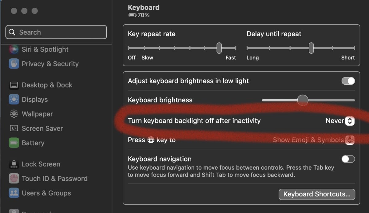 Turn off keyboard lighting after inactivity