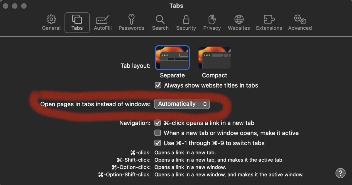 Open pages in tabs instead of windows