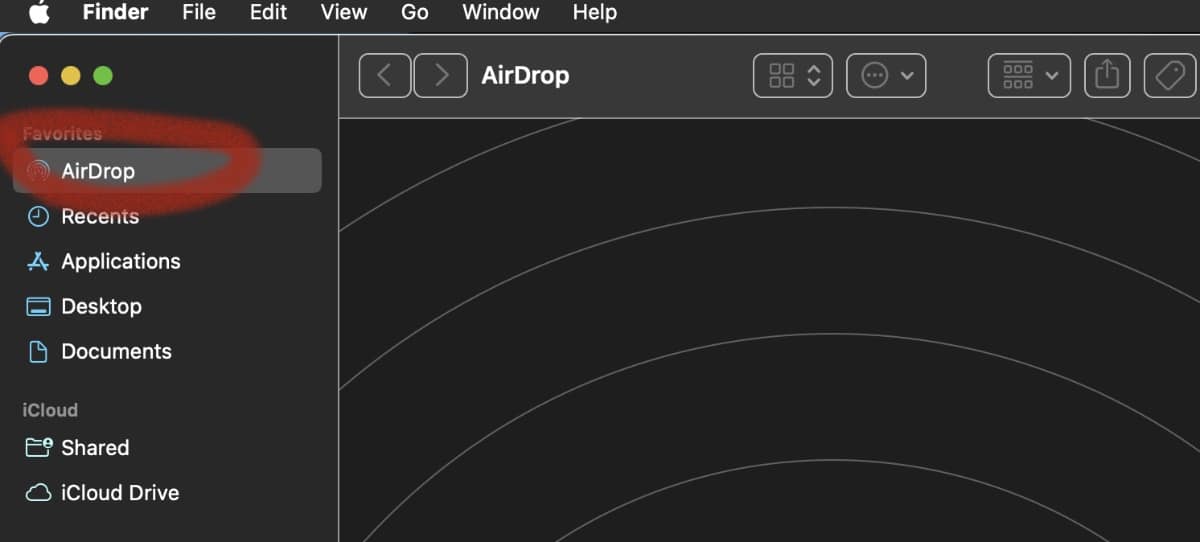 Finder sidebar > AirDrop