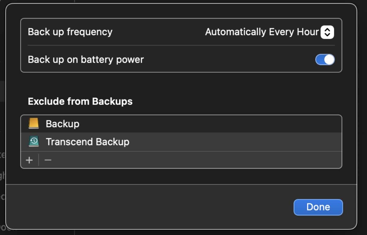 Choose a setting from the “Back up frequency” menu.