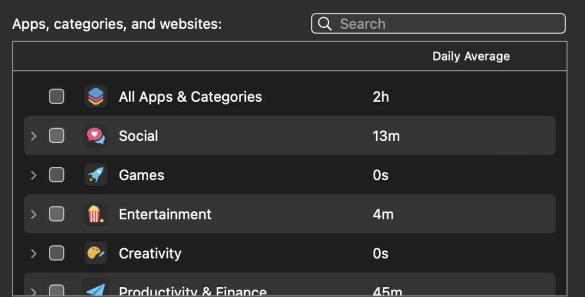 Apps, categories, and websites