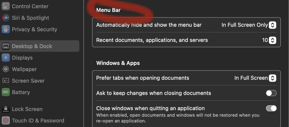 Menu bar