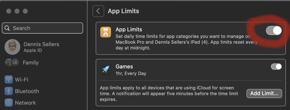 Turn off Apple Limits