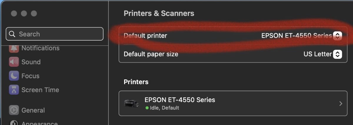 Default printer