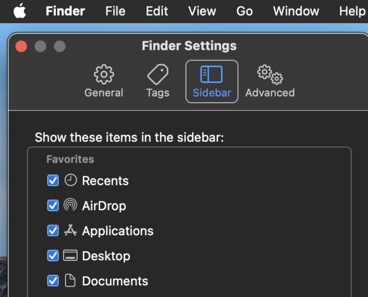 Finder > Settings