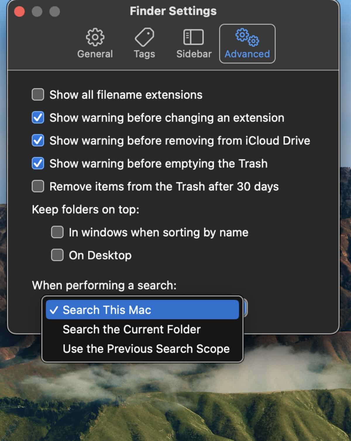 Performing Search Options