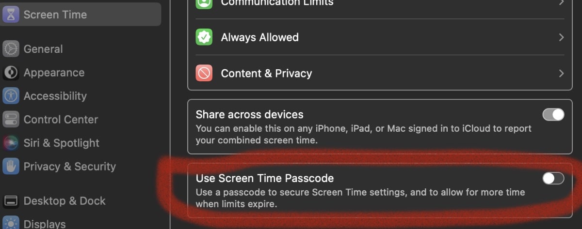 Screen Time passcode