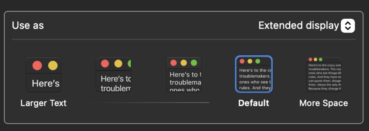 Thumbnail views of available resolutions