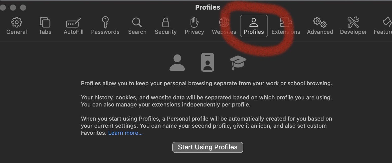 Profiles tab