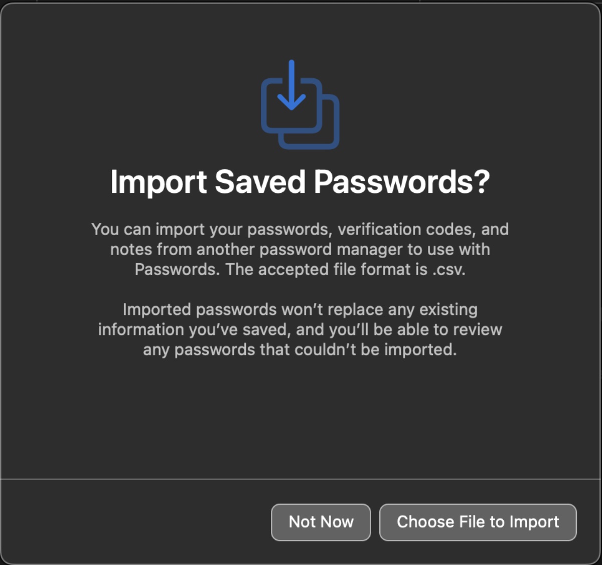  Import Saved Passwords?