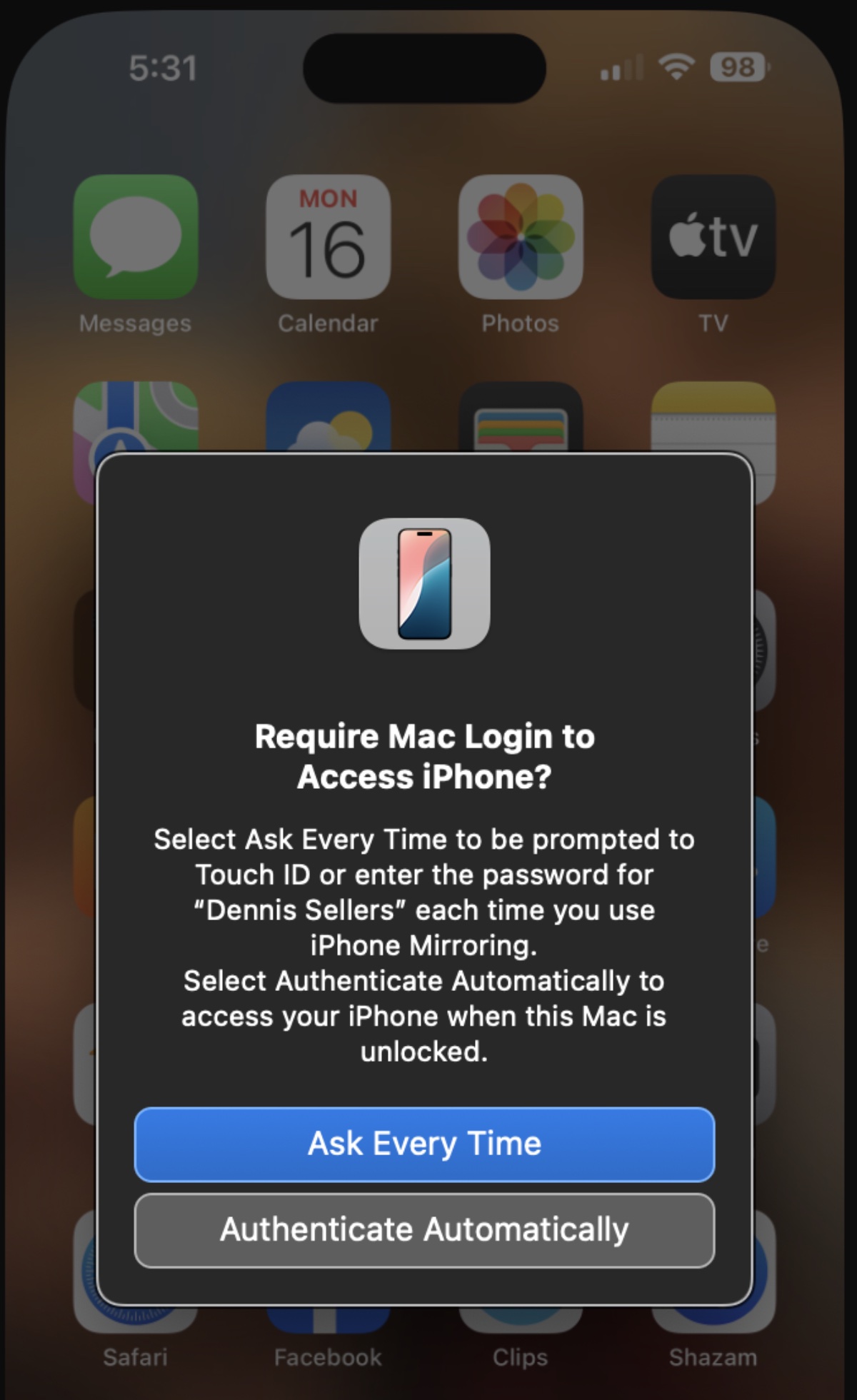 Require Mac Login to Access iPhone?