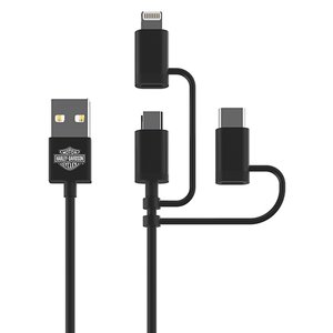 0.9 Meter (36") Fonegear Harley-Davidson Venture Series 3-in1 USB Charge & Sync Cable for Apple Lightning, USB Micro-B, USB-C Devices