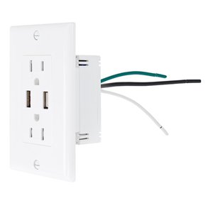 NewerTech Power2U AC 15A Outlet w/ 2x USB Charging Ports, 2x AC 110/120V - White Color.