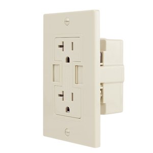 NewerTech Power2U AC 20A Outlet w/ 2x USB Charging Ports, 2x AC 110/120V - Ivory Color.