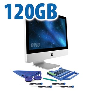 DIY Kit for 2009 - 2011 21.5" iMac optical bay: 120GB OWC Mercury Electra 3G SSD and OWC Data Doubler.