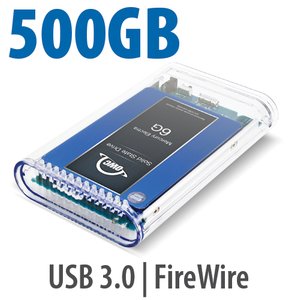 500GB SSD OWC Mercury On-The-Go FireWire 800 / 400+USB3 SSD Portable Bus Powered Solution.