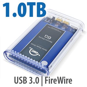 1.0TB SSD OWC Mercury On-The-Go FireWire 800 / 400+USB3 SSD Portable Bus Powered Solution.