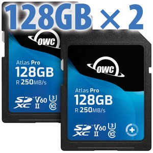 128GB OWC Atlas Pro SDXC V60 UHS-II Memory Card (2-Pack)