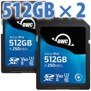 512GB OWC Atlas Pro SDXC V60 UHS-II Memory Card (2-Pack)
