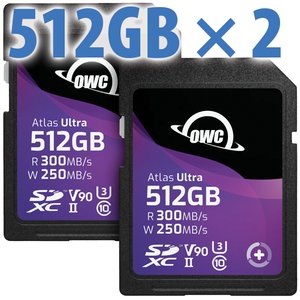 512GB OWC Atlas Ultra SDXC V90 UHS-II Memory Card (2-Pack)