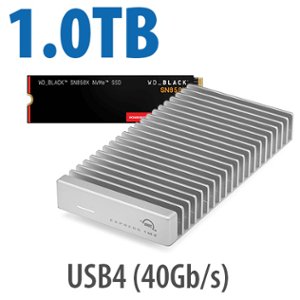 OWC Express 1M2 USB4 (40Gb/s) DIY Bus-Powered Portable Drive Bundle with 1.0TB SanDisk WD_BLACK SN850X NVMe M.2 2280 SSD