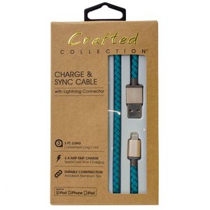 0.9 Meter (36") Crafted Collection by Pilot Premium 'Leather Stitch' Lightning to USB Charge and Sync Cable - Turquoise
