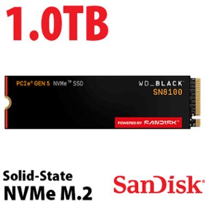 1.0TB SanDisk WD_BLACK SN8100 PCIe 5.0 NVMe M.2 2280 Solid-State Drive