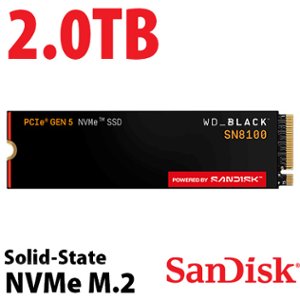 2.0TB SanDisk WD_BLACK SN8100 PCIe 5.0 NVMe M.2 2280 Solid-State Drive